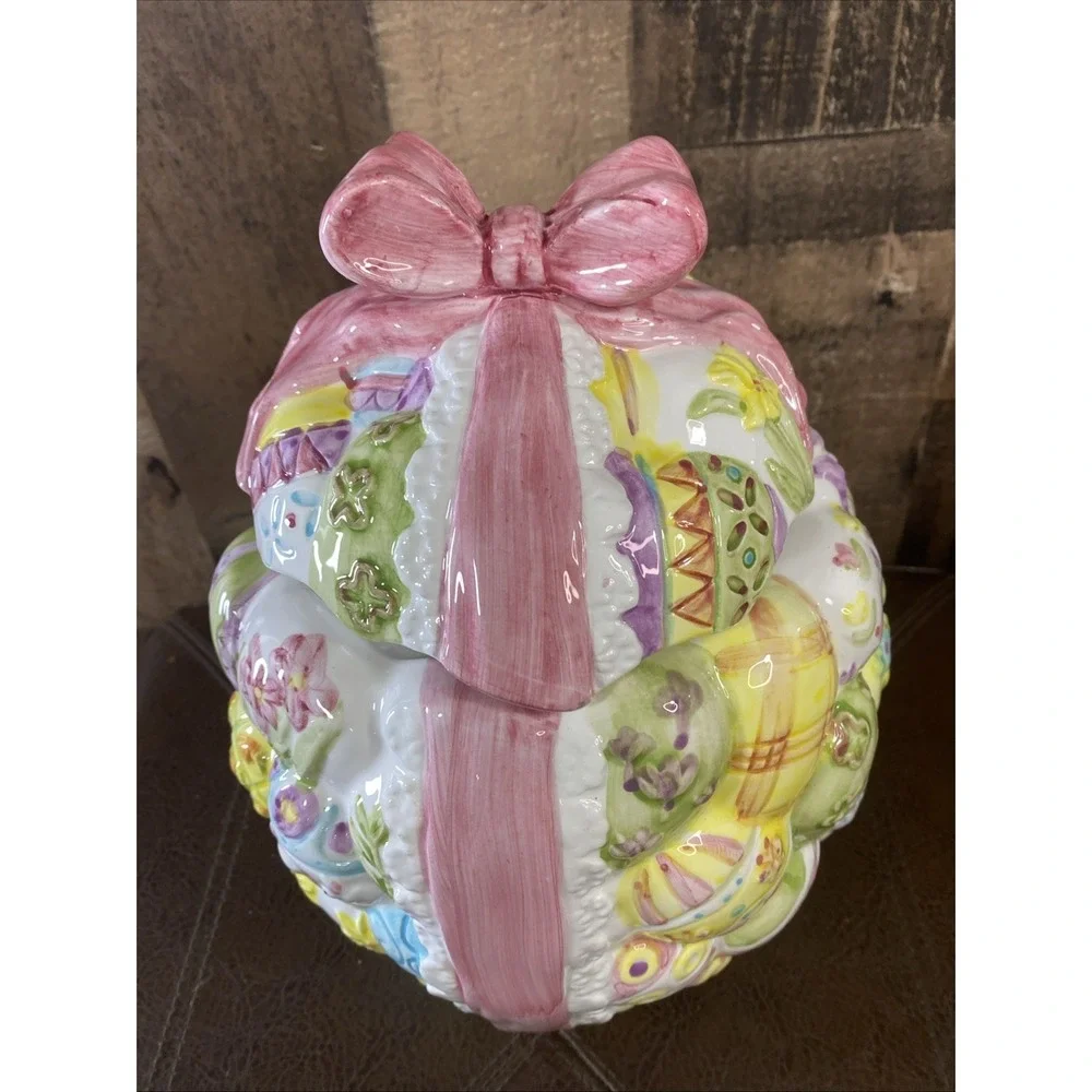 PBC International 3D‎ Easter Egg Cookie Jar Vintage Holiday Ribbon Bow 8x10